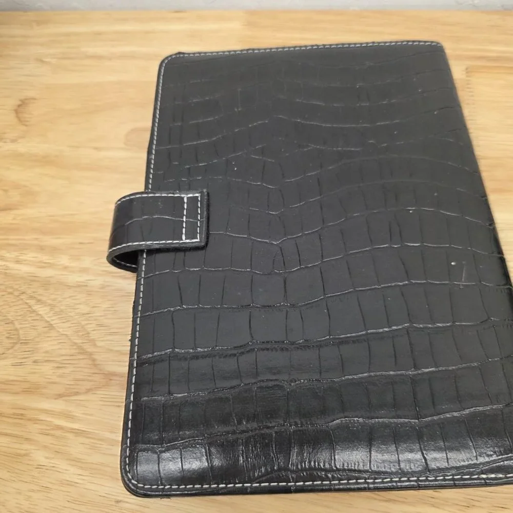 FRANKLIN COVEY Small Note Pad Folio Portfolio Black Faux Leather Crocodile Cover